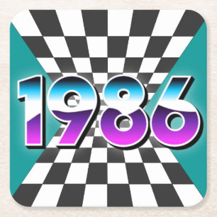 1986 40th Birthday Retro Vintage Party Decor Square Paper Coaster