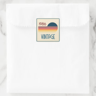 1986 Beige Retro Stripe Sunset Vintage 40th Square Sticker