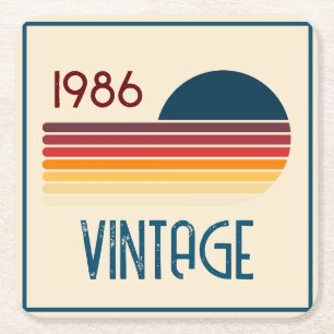 1986 Beige Retro Stripe Vintage Sun Coaster