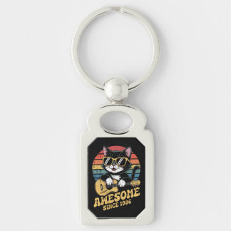 1986 Birthday Retro Cat Lover Ukulele 40th Bday Key Ring