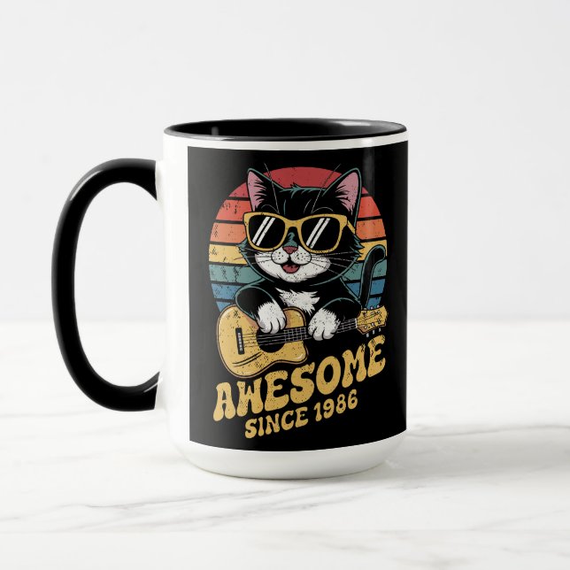 1986 Birthday Retro Cat Lover Ukulele 40th Bday Mug (Left)