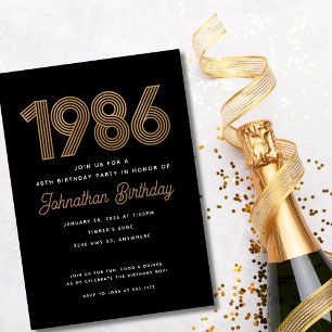 1986 Black and Gold 40th Birthday Invitation 