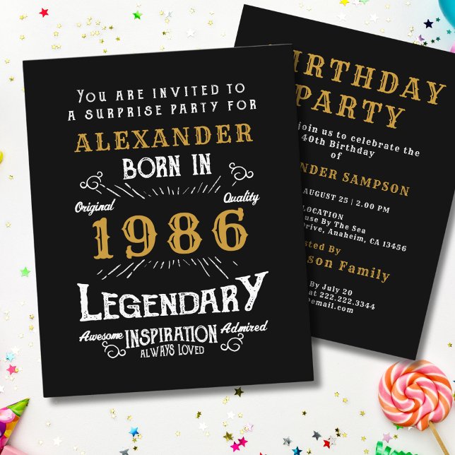 1986 Budget 40th Birthday Invitation Legend Flyer (1986 birthday invitation budget flyer. White background.)