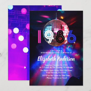 1986 Disco Ball 40th Birthday Party Invitation