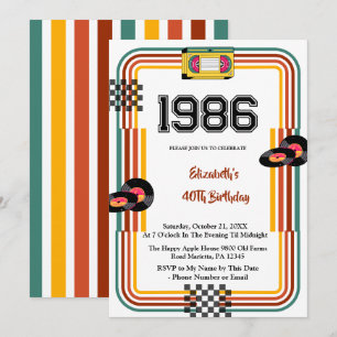 1986 Retro Vintage Cassette Disco 40th Birthday Invitation