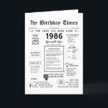 1986 The Year You Were Born Birthday Card<br><div class="desc">Take a journey back in time with our captivating 1986 birthday card! Filled with historical moments and thrilling facts, it's tailor-made for your special day. This birthday card brims with insights and snapshots of life during that era. From noteable events like breakdancing, the collapse of the Soviet Union, and the...</div>