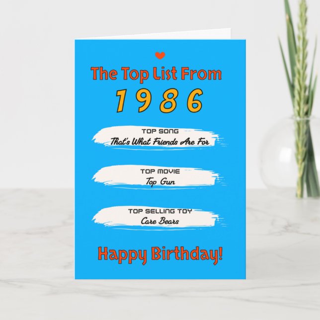 1986 Top List Birthday Card (Front)