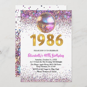 1986 Trendy Glitter Disco 40th Birthday Invitation