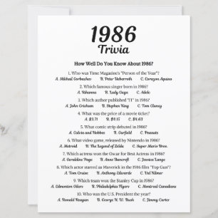 1986 Trivia Game   39th Birthday Party Game