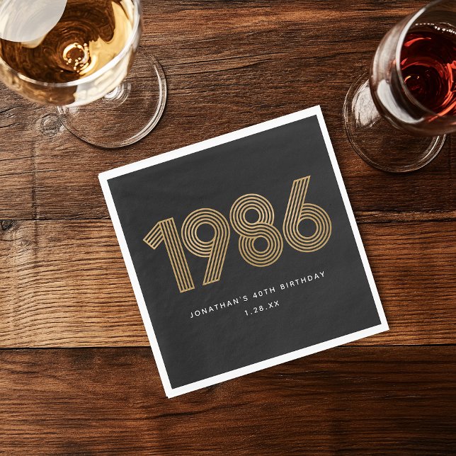 1986 White Black Gold 50th Birthday  Napkin (1986 White Black Gold 50th Birthday Napkins)