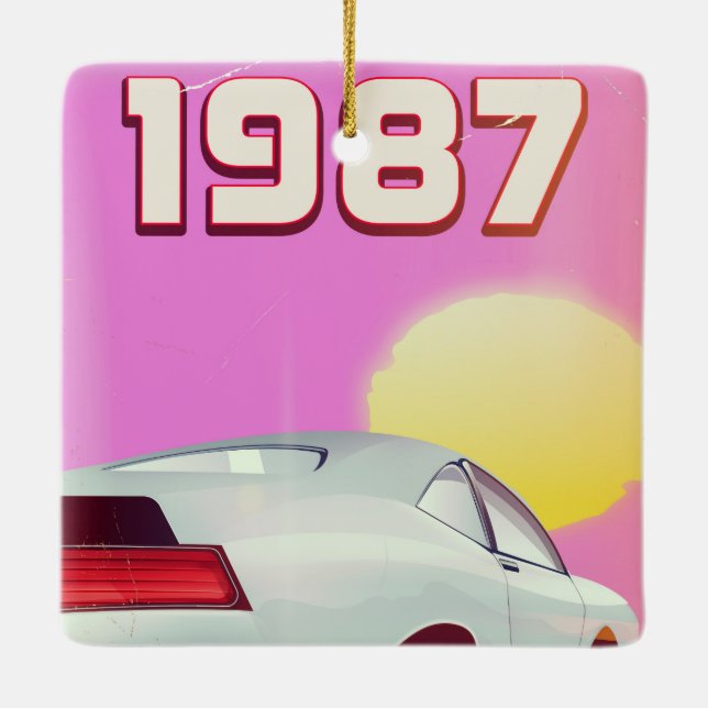 1987 sportscar poster ceramic tree decoration (Back)