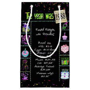 1988 Birth Year Trivia on Black Small Gift Bag