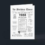 1988 The Year You Were Born Birthday Card<br><div class="desc">Journey back in time with our captivating 1988 birthday card! Packed with historical moments and thrilling facts, it's custom-designed for your special day. This birthday card is filled with insights and snapshots of life during that era. From noteable events like breakdancing, the collapse of the Soviet Union, and the emergence...</div>