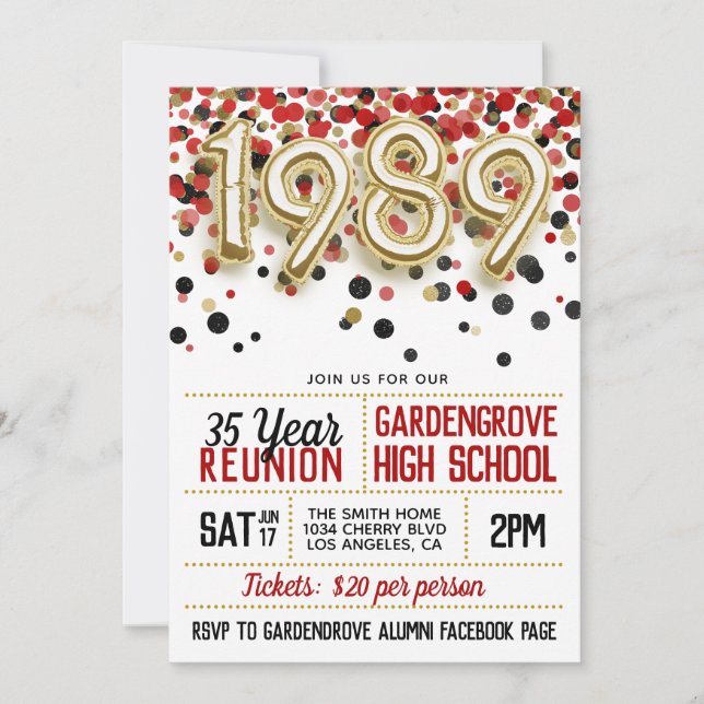 1989 High School College Reunion Invitation (Front)