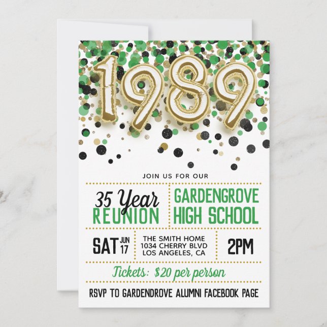 1989 High School College Reunion Invitation (Front)