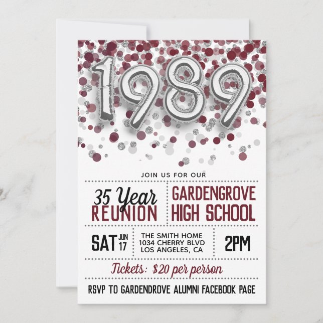 1989 High School College Reunion Invitation (Front)