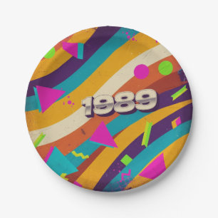 1989 - Retro Vintage 80s Neon Geometric - Paper Plate