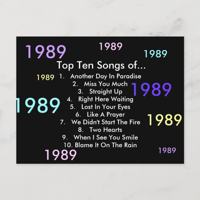 1989 Songs Postcard (Front)