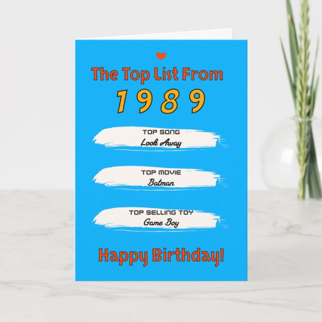 1989 Top List Birthday Card (Front)