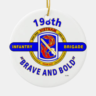198TH INFANTRY BRIGADE "BRAVE AND BOLD" VIETNAM CERAMIC TREE DECORATION