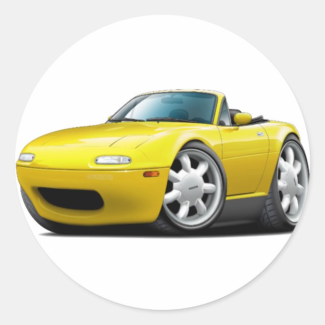 1990-98 Miata Yellow Car Classic Round Sticker (Front)