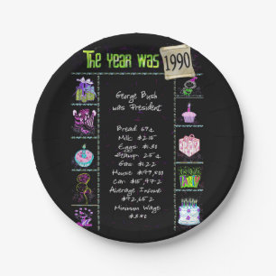 1990 Birthday Trivia Facts Paper Plate