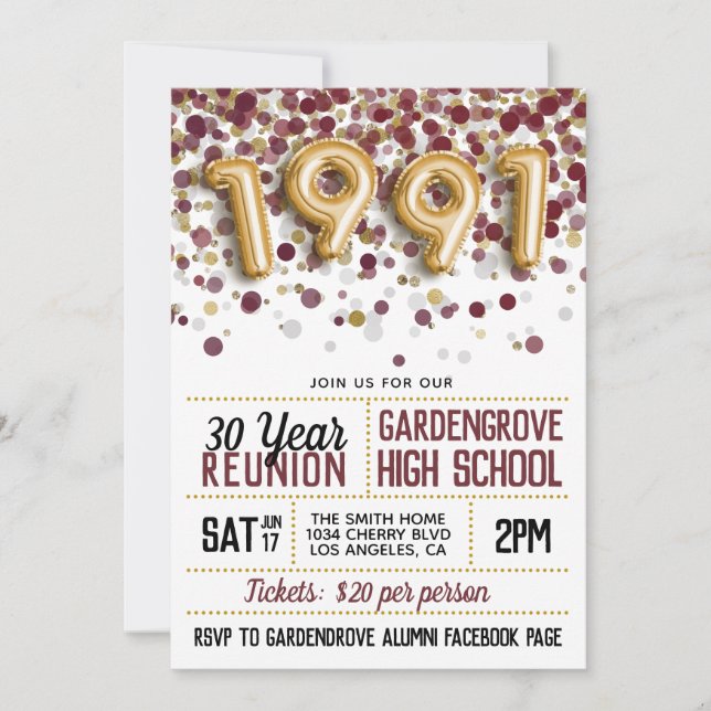 1991 High School College Reunion Invitation (Front)