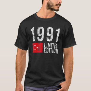 1991 Limited Edition Turkey with Flag Birthday T-Shirt