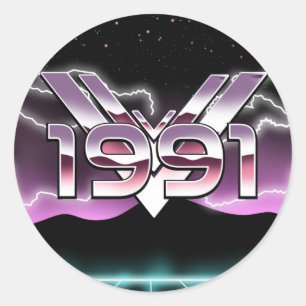 1991 Tech noir Button Throw Pillow Classic Round Sticker