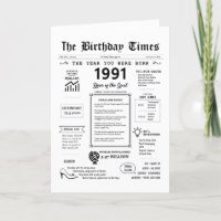 1991 The Year You Were Born Birthday Card