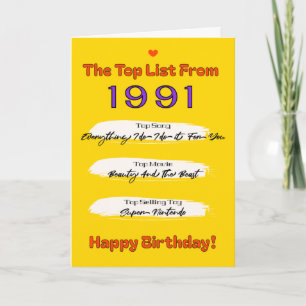 1991 Top List Birthday Card