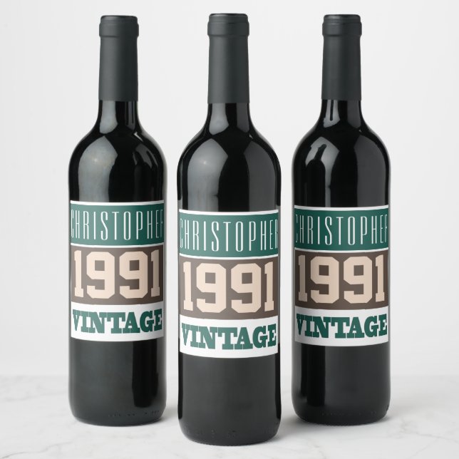 1991 with Name on Birthday wine bottle labels (Bottles)