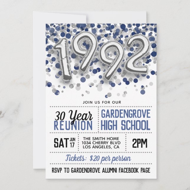 1992 High School College Reunion Invitation (Front)