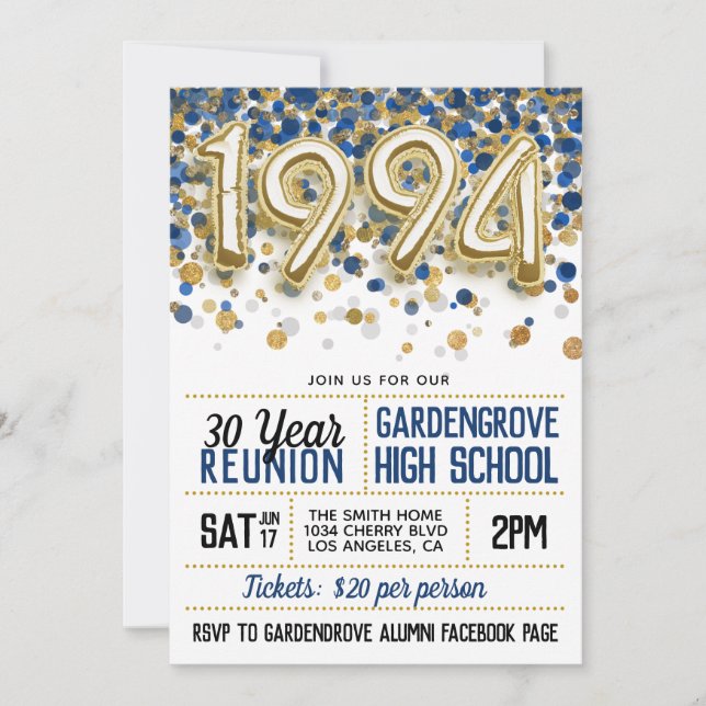 1994 High School College Reunion Invitation (Front)