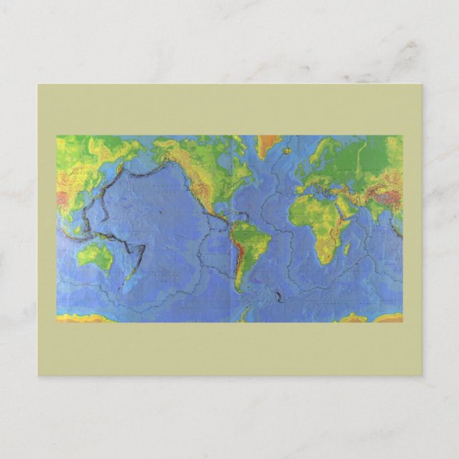1994 Physical World Map - Tectonic Plates - USGS Postcard (Front)