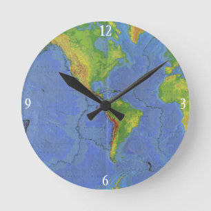 1994 Physical World Map - Tectonic Plates - USGS Round Clock