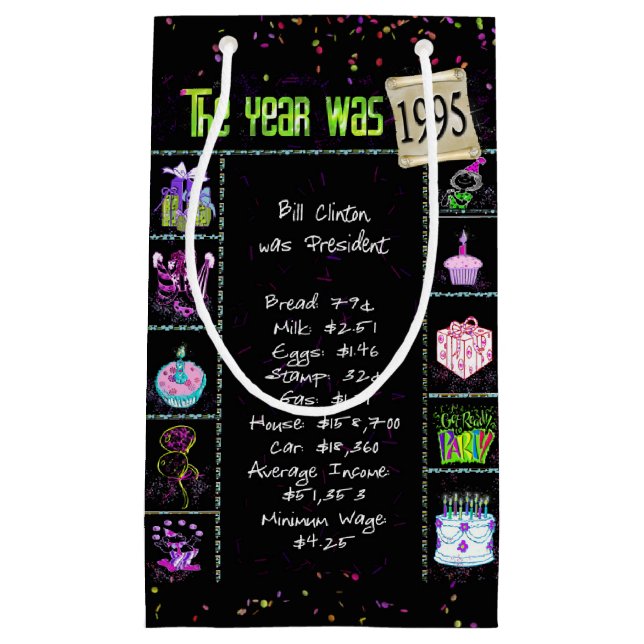 1995 Birth Year Trivia on Black Small Gift Bag (Front)