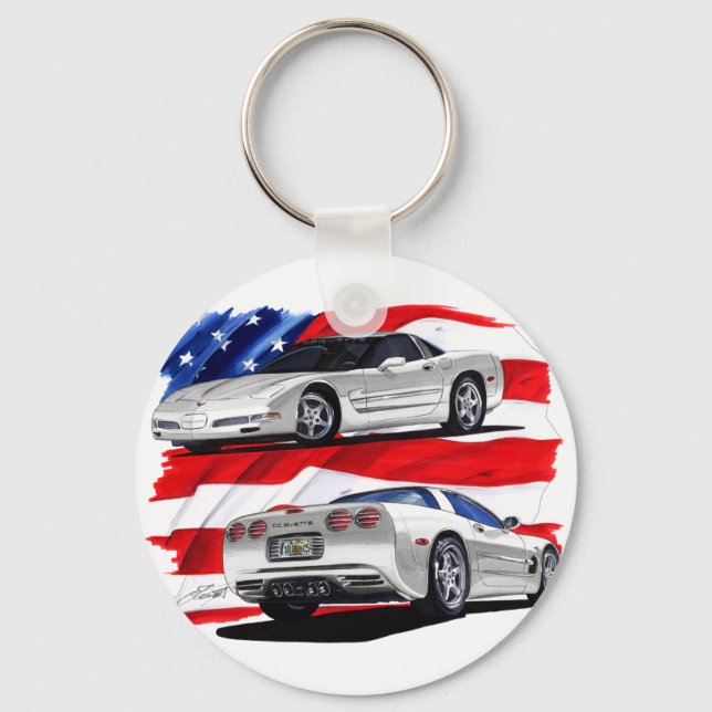 1999-04 Corvette White Car Key Ring (Front)