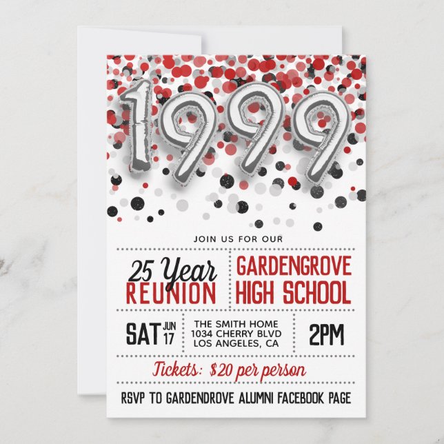 1999 High School College Reunion Invitation (Front)