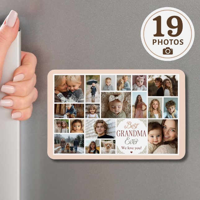 19 Photo Collage Best Grandma Ever Magnet (Shown on a 4" x 6" magnet)
