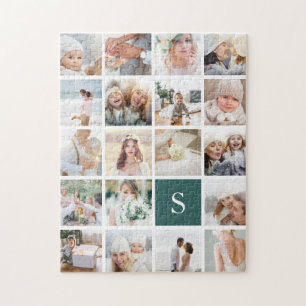 19 Square Photo Collage & Monogram Jigsaw Puzzle