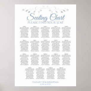 19 Table Blue & Grey Elegant Wedding Seating Chart