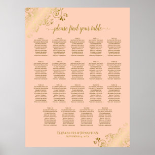 19 Table Coral Peach & Gold Wedding Seating Chart