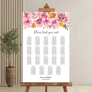 19 Table Elegant Pink Floral Wedding Seating Chart