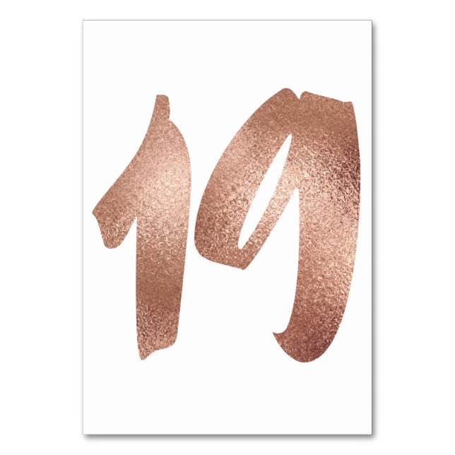 19 Table  Number White Metallic Pink Rose Gold Table Number (Front)