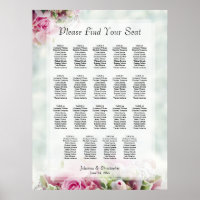 19 Table Pink Roses Peonies Wedding Seating Chart