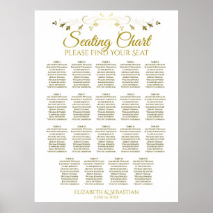 19 Table Simple Elegant Gold Wedding Seating Chart