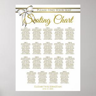 19 Table White & Gold Ribbon Wedding Seating Chart
