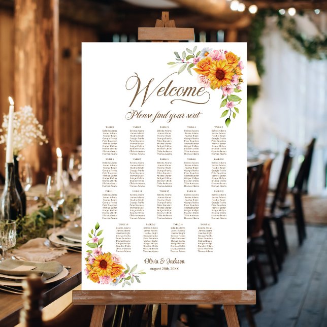 19 Table Yellow Floral Wedding Seating Chart (Creator Uploaded)