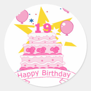 19 Year Old Birthday Cake Classic Round Sticker
